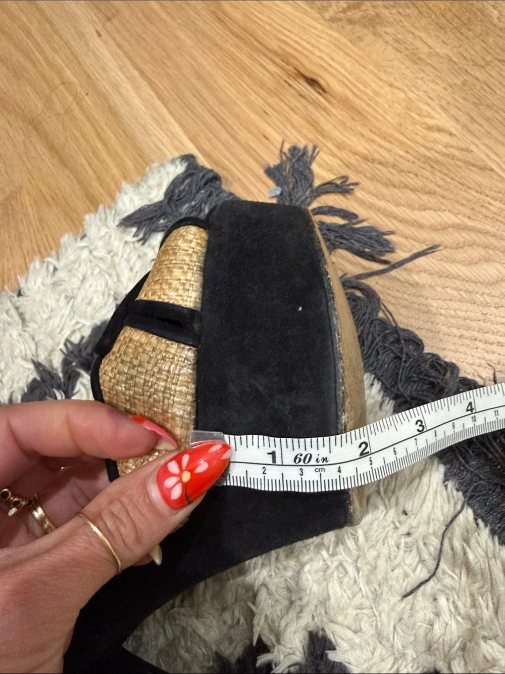 Authentic Fendi Beige Straw & Black Suede Ankle Strap Platform Sandals | Sz: 8